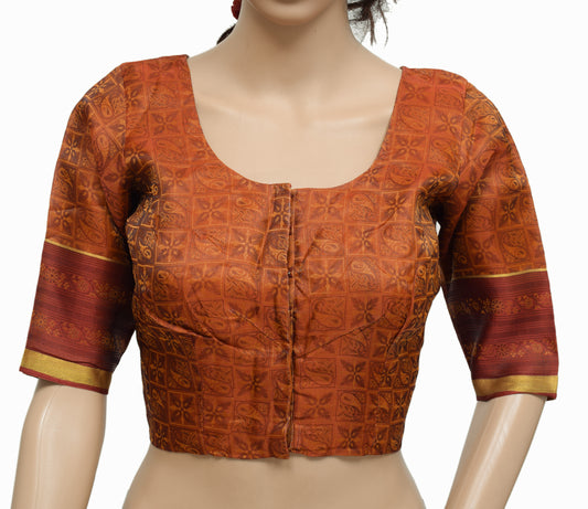 Sushila Vintage Readymade 34" Sari Blouse Rust Silk Woven Designer Choli