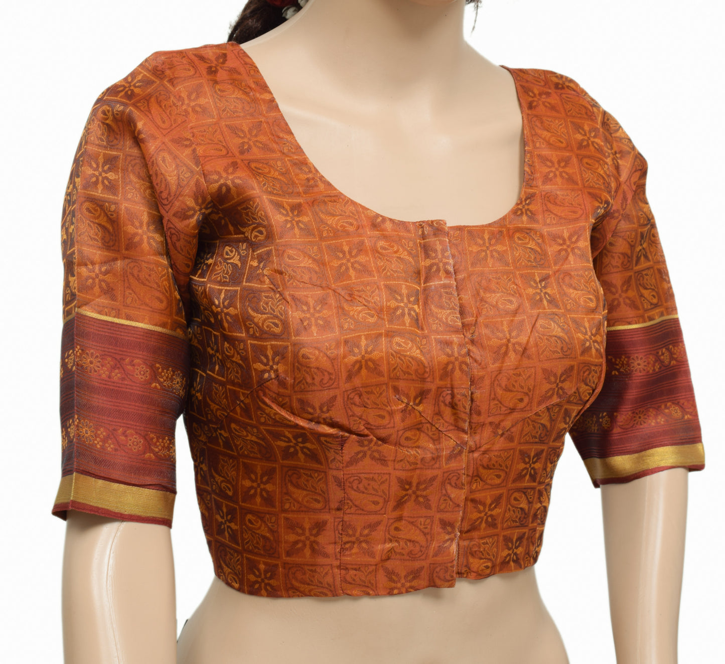 Sushila Vintage Readymade 34" Sari Blouse Rust Silk Woven Designer Choli