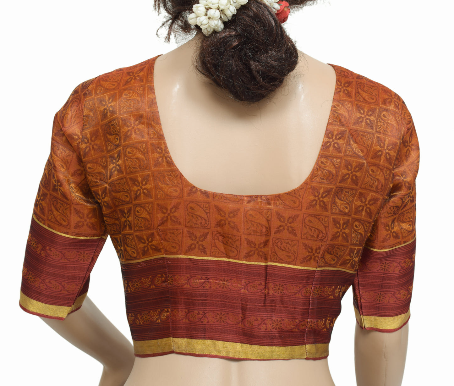 Sushila Vintage Readymade 34" Sari Blouse Rust Silk Woven Designer Choli