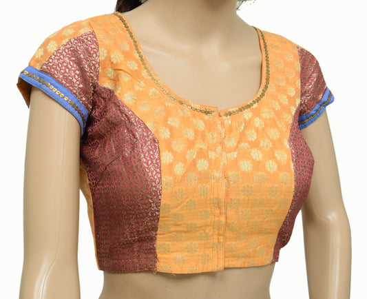 Sushila Vintage Readymade 32" Silk Sari Blouse Mustard Woven Designer Choli