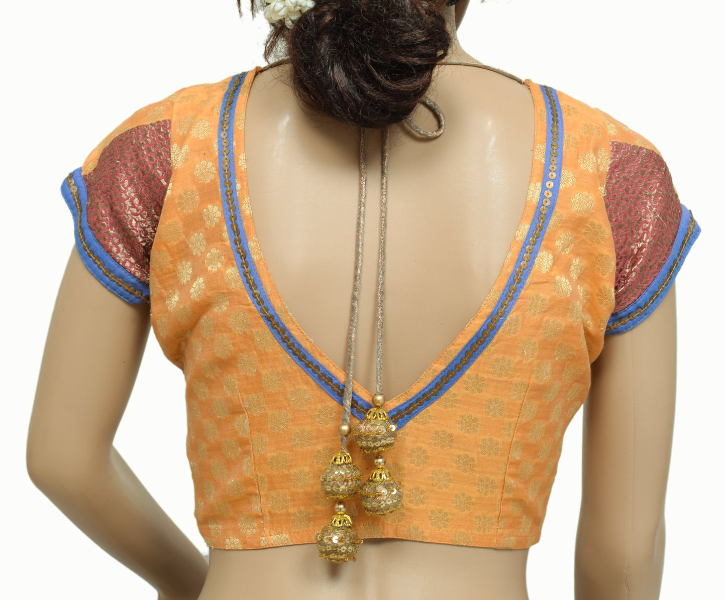 Sushila Vintage Readymade 32" Silk Sari Blouse Mustard Woven Designer Choli