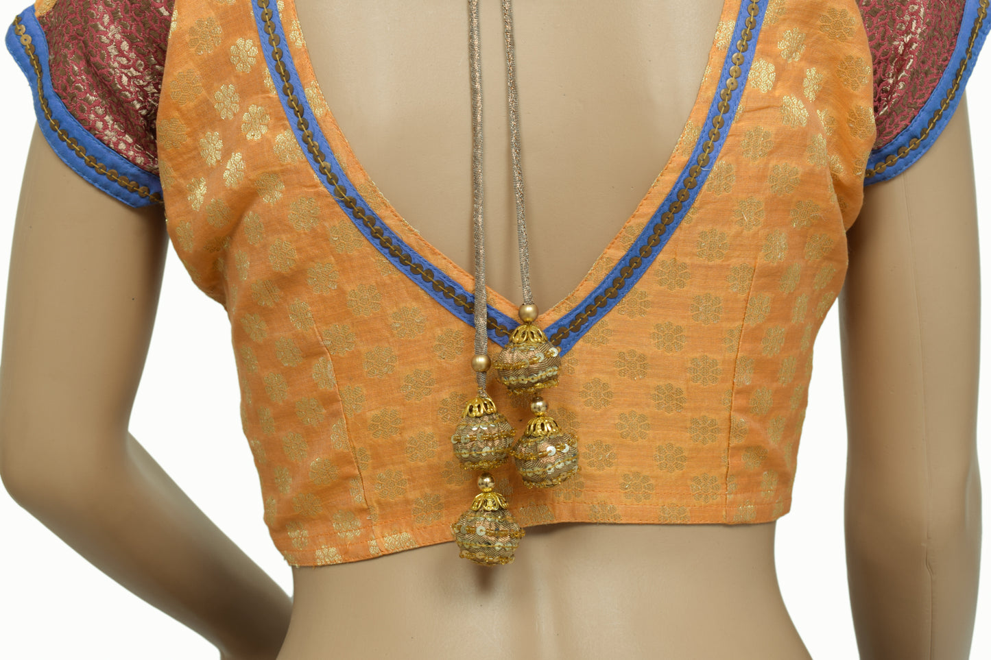 Sushila Vintage Readymade 32" Silk Sari Blouse Mustard Woven Designer Choli