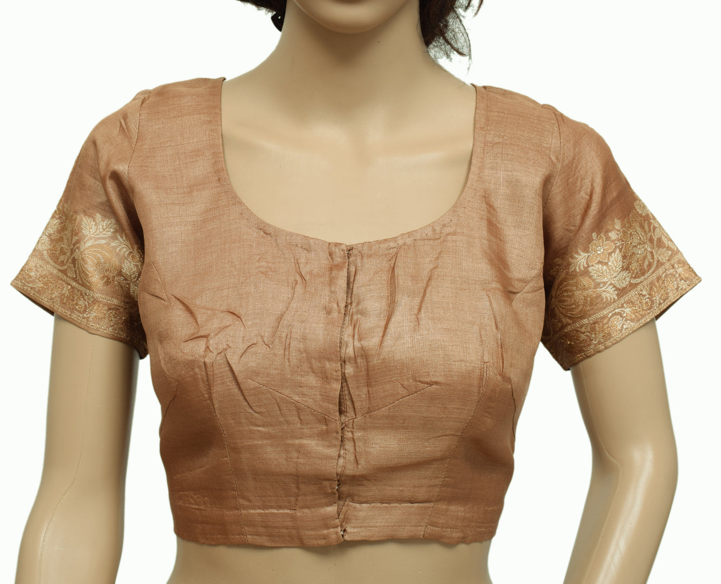 Sushila Vintage Silk Readymade 36" Sari Blouse Brown Woven Designer Choli