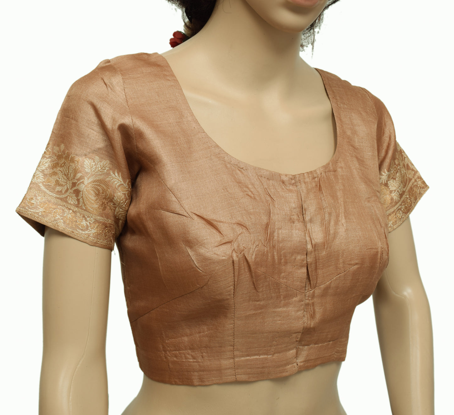 Sushila Vintage Silk Readymade 36" Sari Blouse Brown Woven Designer Choli
