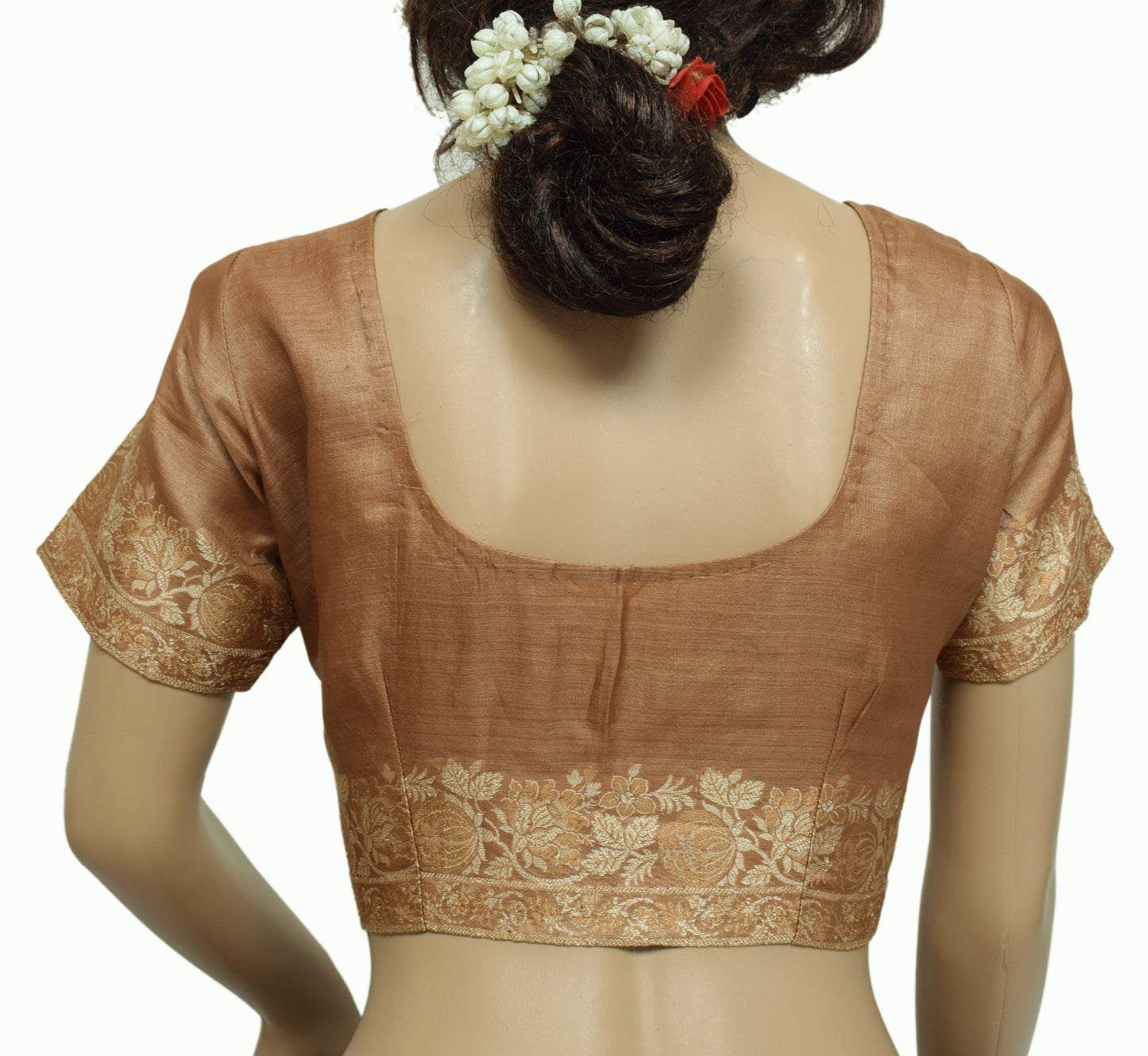 Sushila Vintage Silk Readymade 36" Sari Blouse Brown Woven Designer Choli
