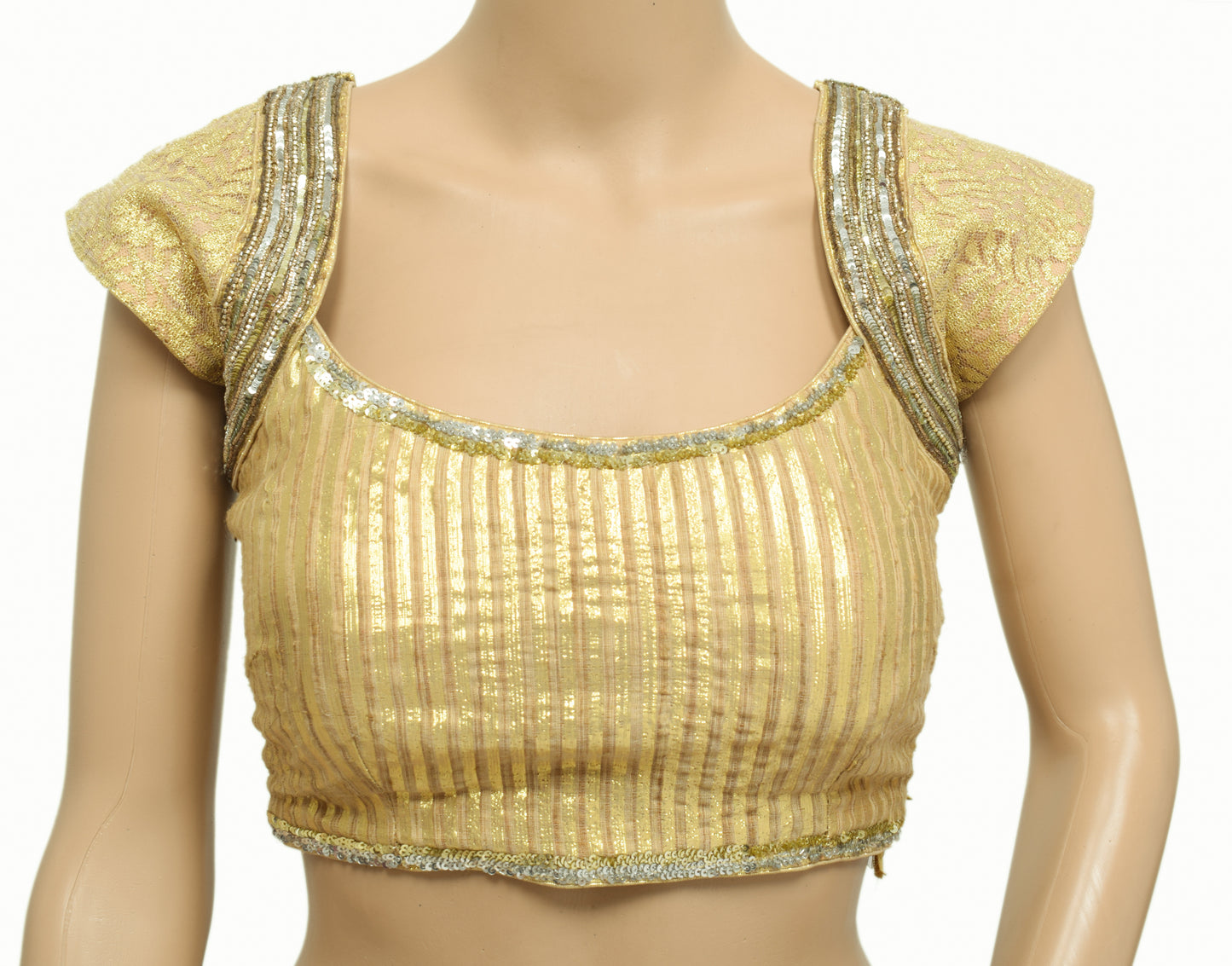 Sushila Vintage Silk Readymade 28" Golden Sequins Work Padded Sari Blouse