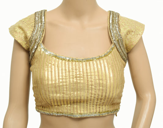 Sushila Vintage Silk Readymade 28" Golden Sequins Work Padded Sari Blouse