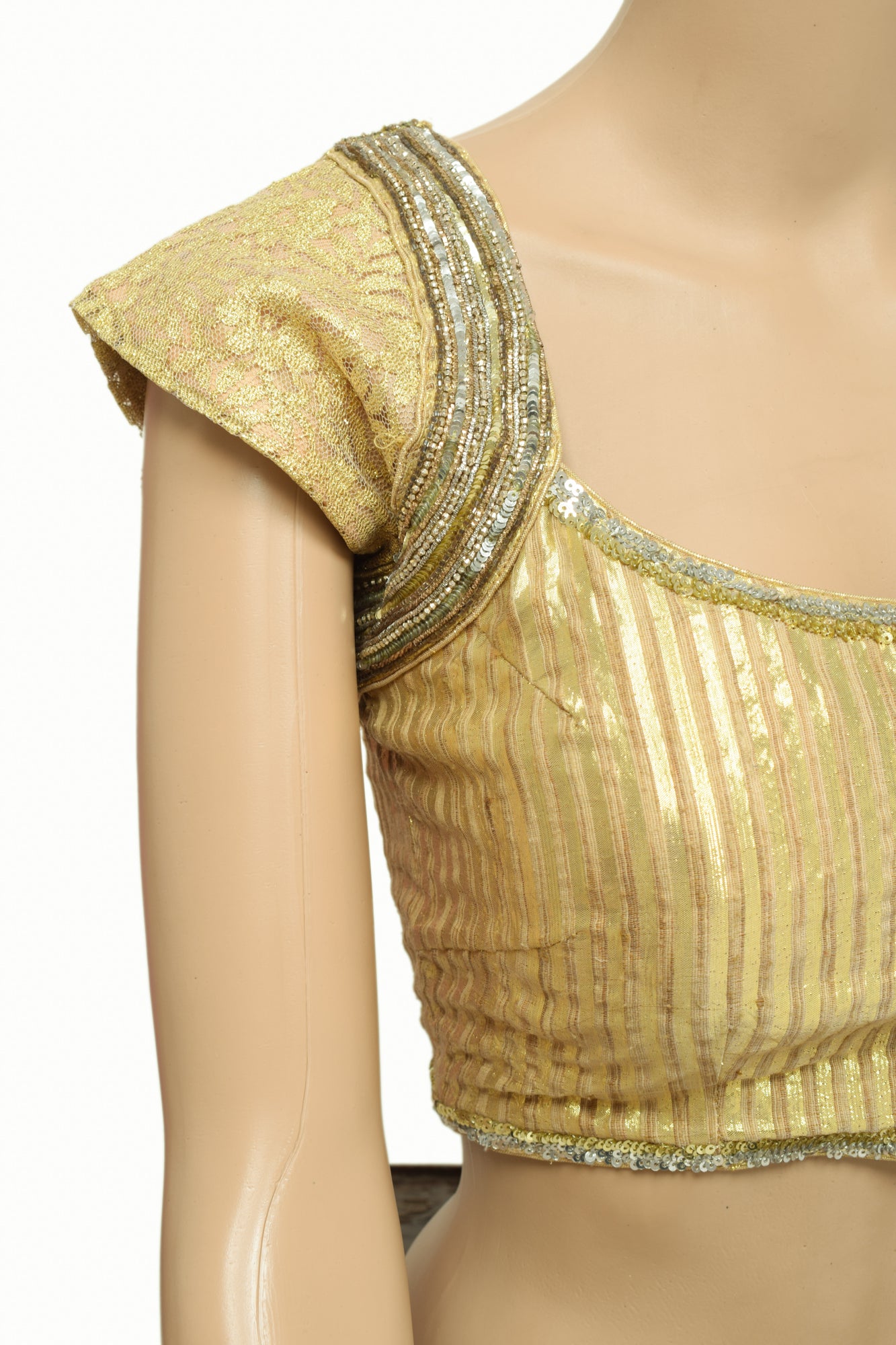 Sushila Vintage Silk Readymade 28" Golden Sequins Work Padded Sari Blouse