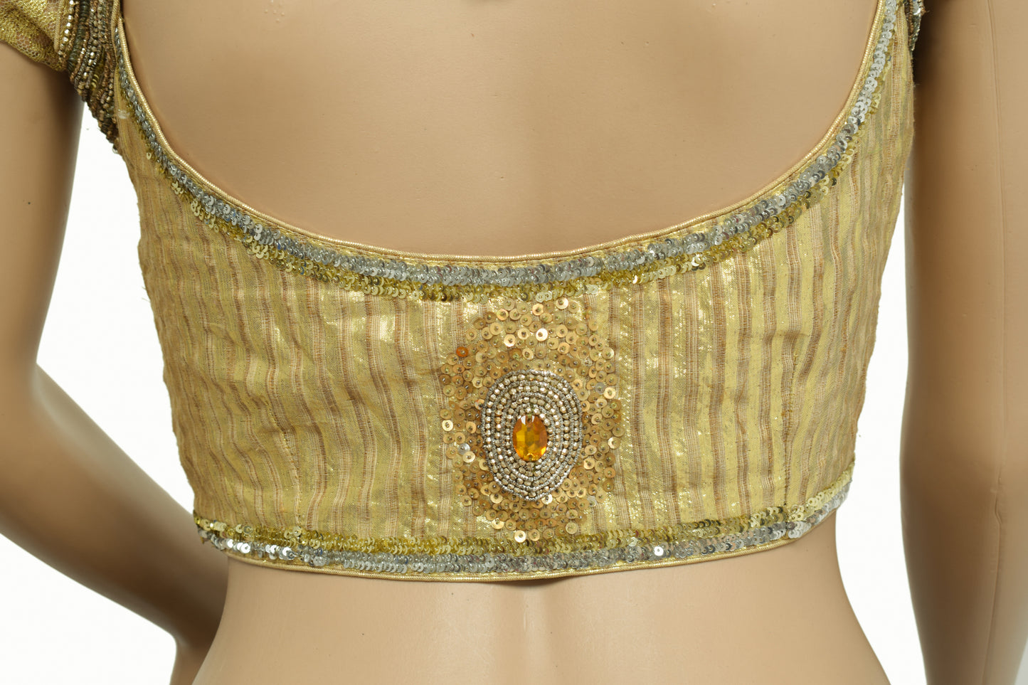 Sushila Vintage Silk Readymade 28" Golden Sequins Work Padded Sari Blouse