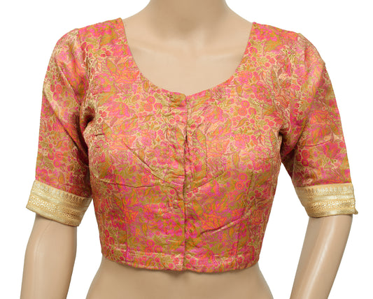 Sushila Vintage Readymade 32" Sari Blouse Brown Satin Woven Designer Choli
