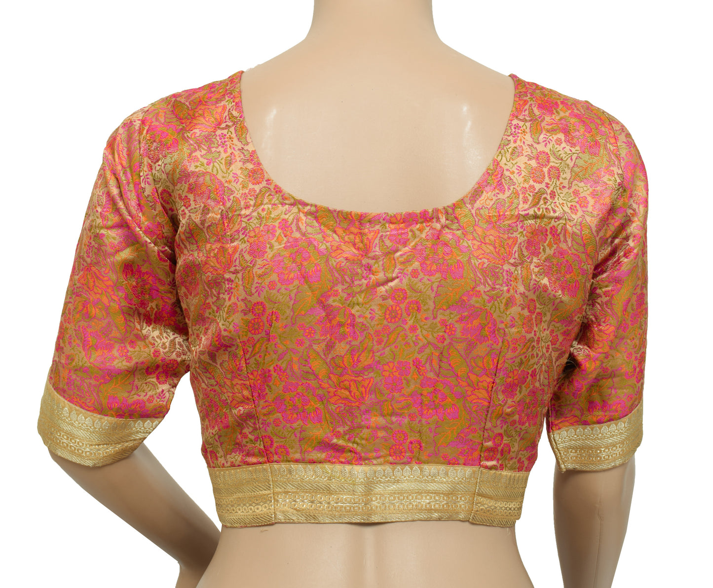 Sushila Vintage Readymade 32" Sari Blouse Brown Satin Woven Designer Choli