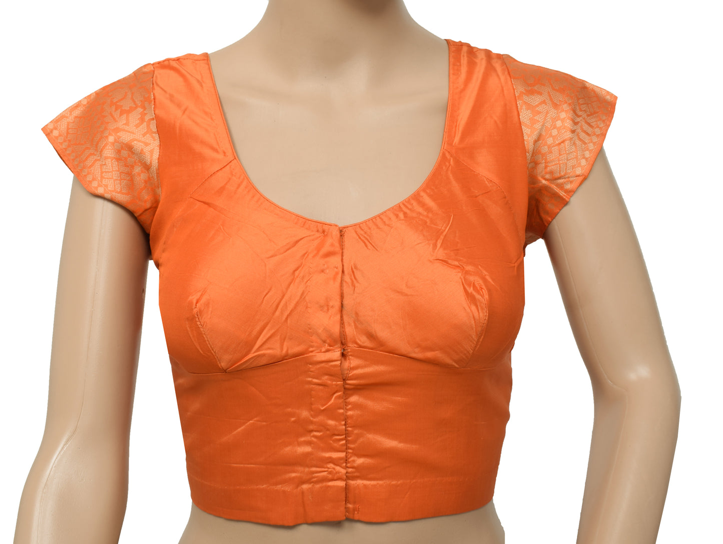 Sushila Vintage Readymade 36" Sari Blouse Orange Pure Silk Woven Choli Top