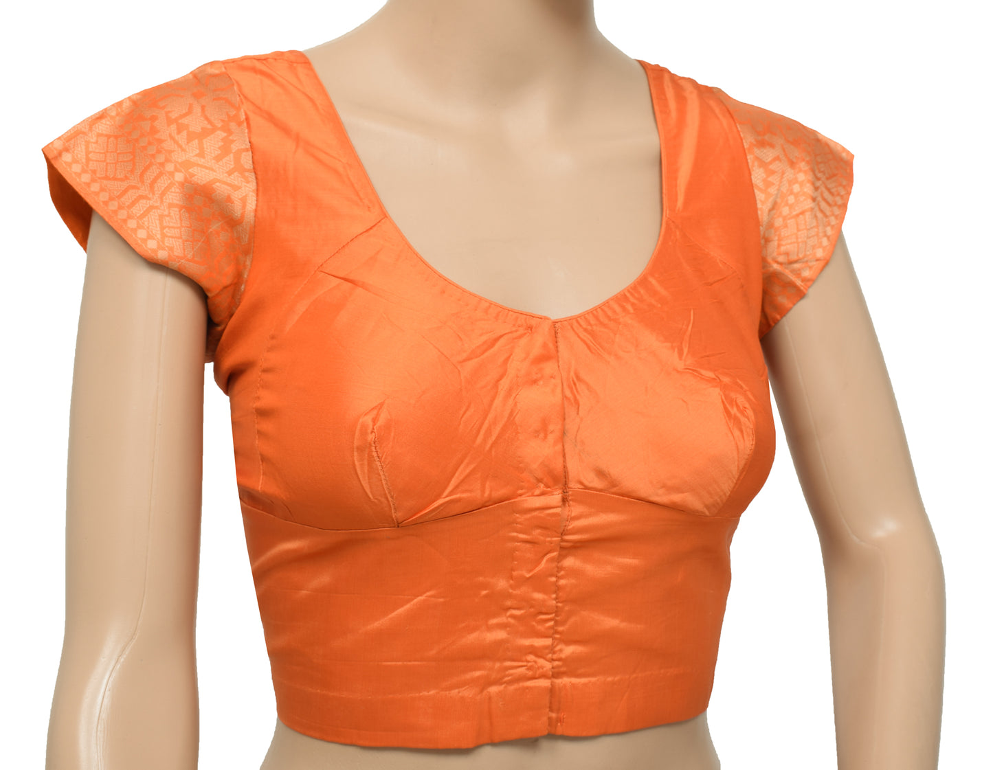 Sushila Vintage Readymade 36" Sari Blouse Orange Pure Silk Woven Choli Top