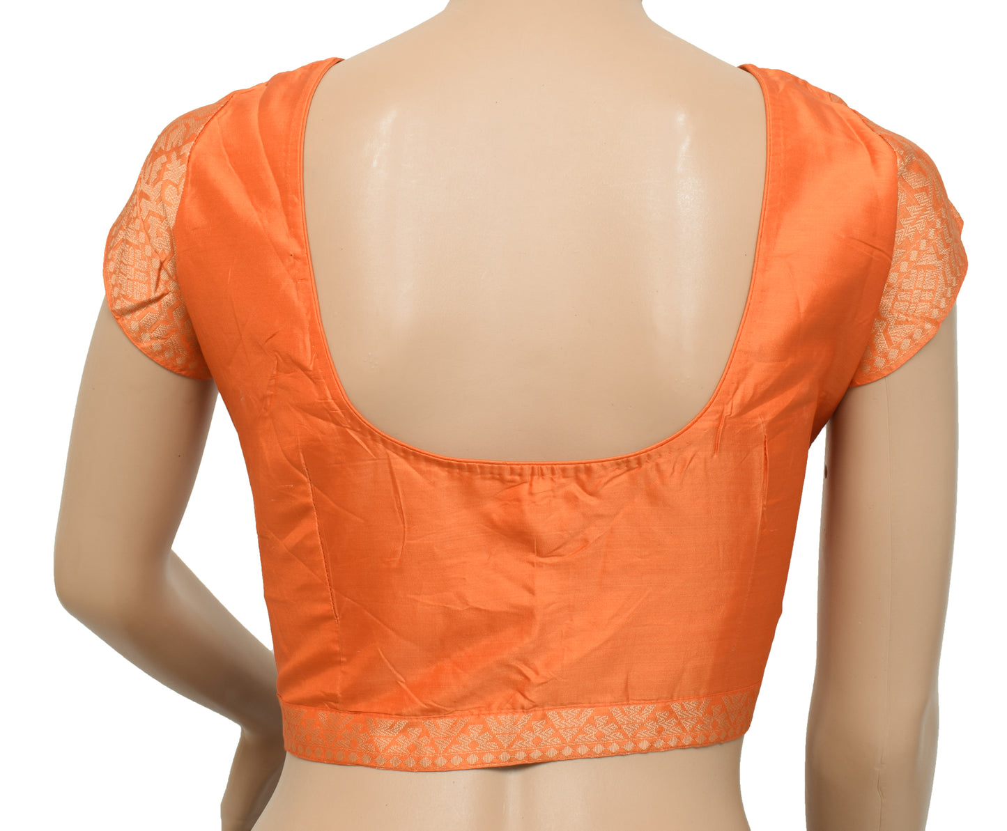 Sushila Vintage Readymade 36" Sari Blouse Orange Pure Silk Woven Choli Top