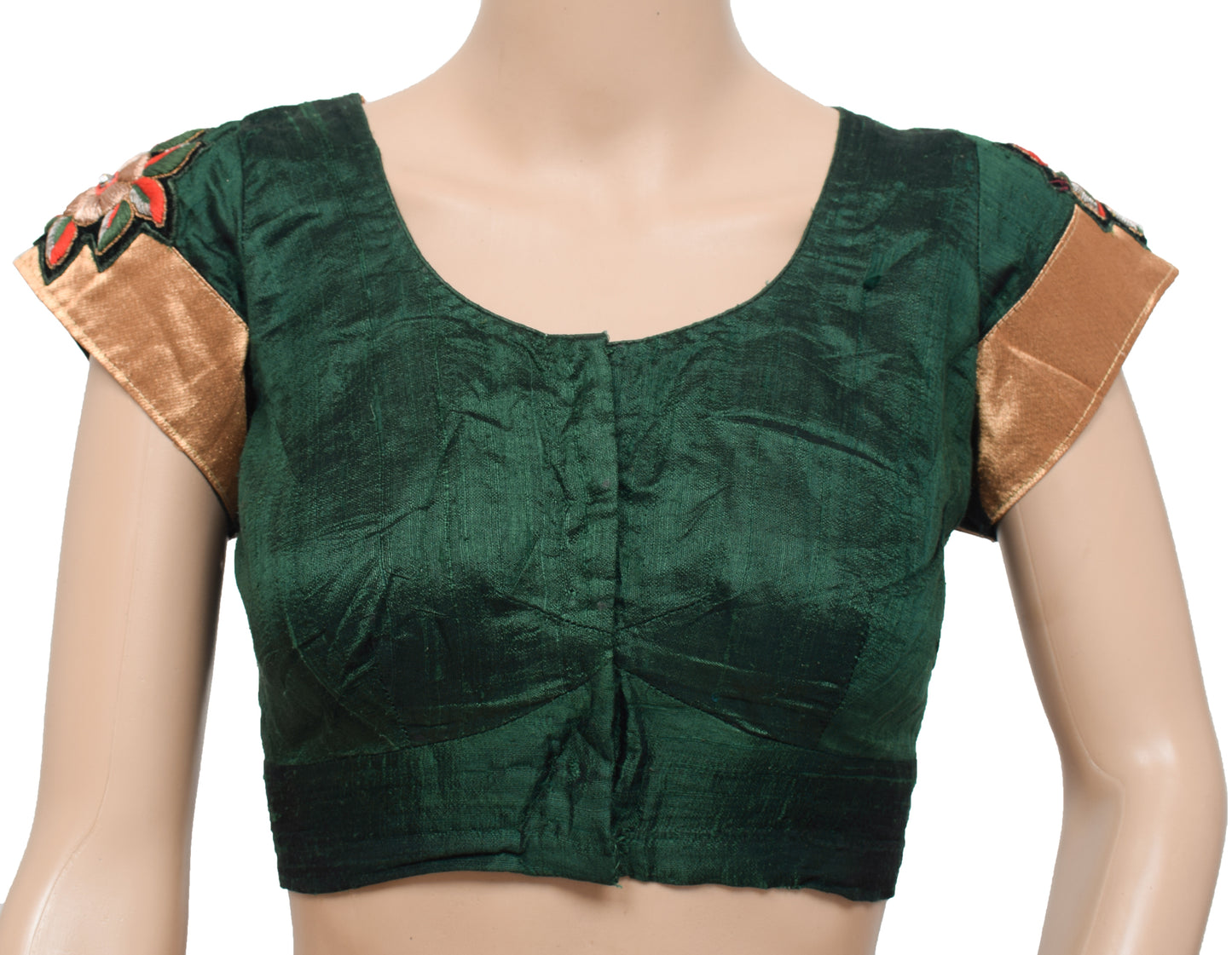 Sushila Vintage Indian Readymade Stitched Sari Blouse Green Silk Designer Choli