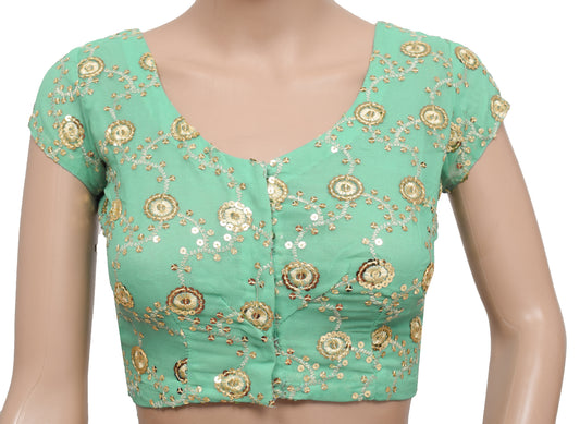 Sushila Vintage Readymade 32" Sari Blouse Hand Beaded Georgette Floral Top