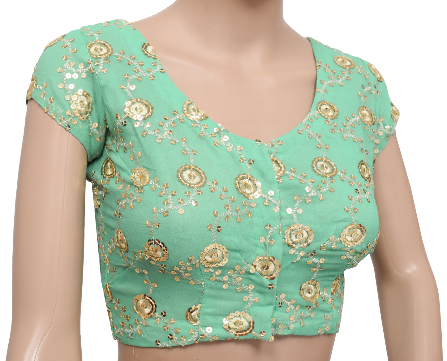 Sushila Vintage Readymade 32" Sari Blouse Hand Beaded Georgette Floral Top