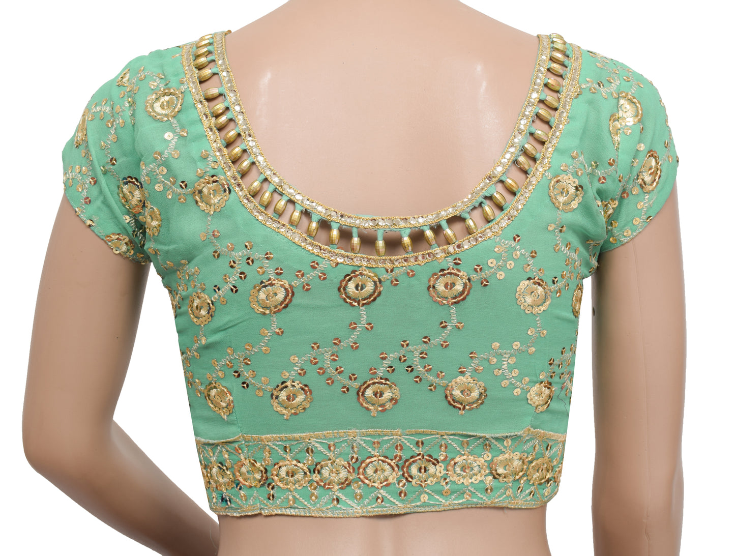 Sushila Vintage Readymade 32" Sari Blouse Hand Beaded Georgette Floral Top