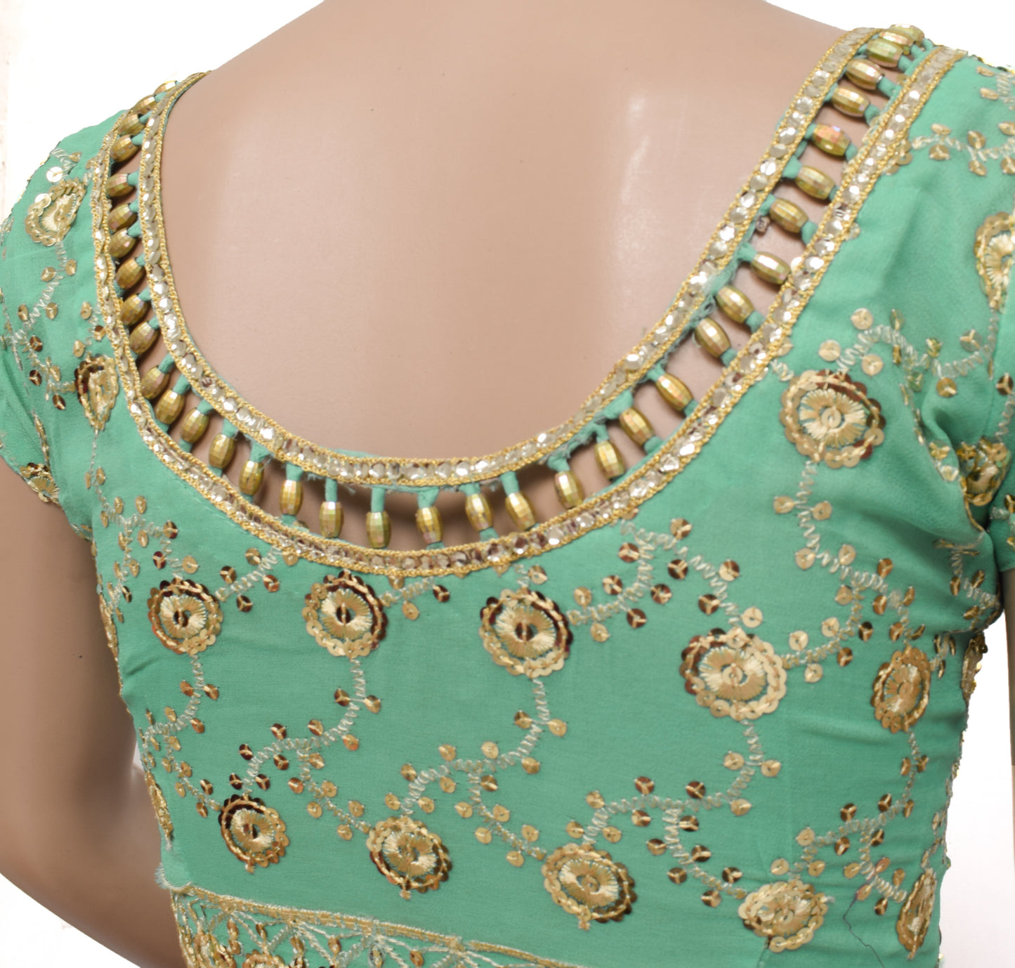 Sushila Vintage Readymade 32" Sari Blouse Hand Beaded Georgette Floral Top