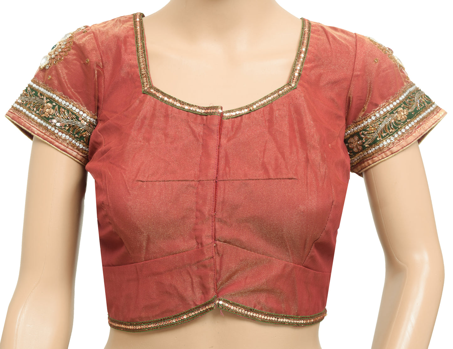Sushila Vintage Readymade 34"Sari Blouse Net Mesh Hand Beaded Designer Top