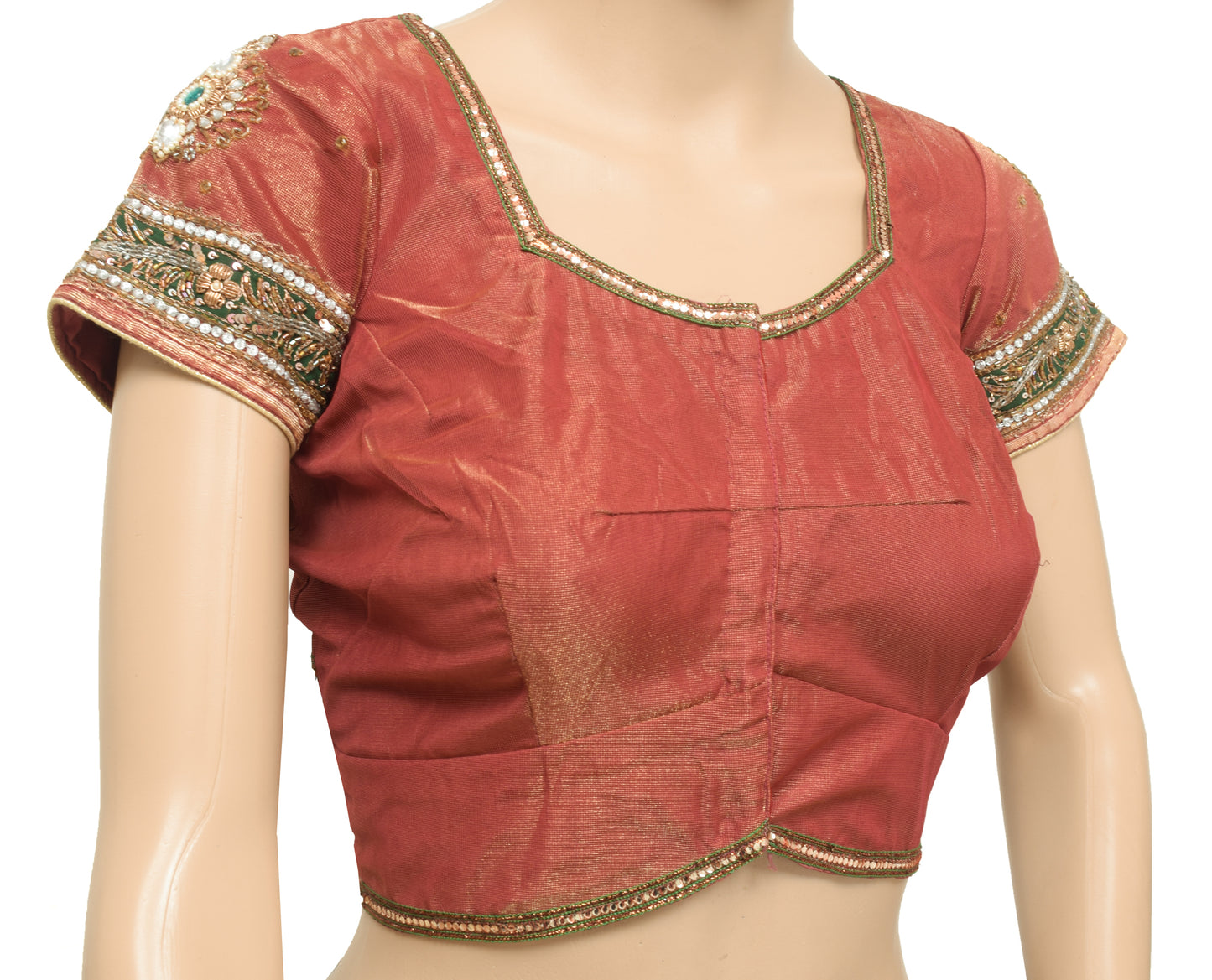 Sushila Vintage Readymade 34"Sari Blouse Net Mesh Hand Beaded Designer Top
