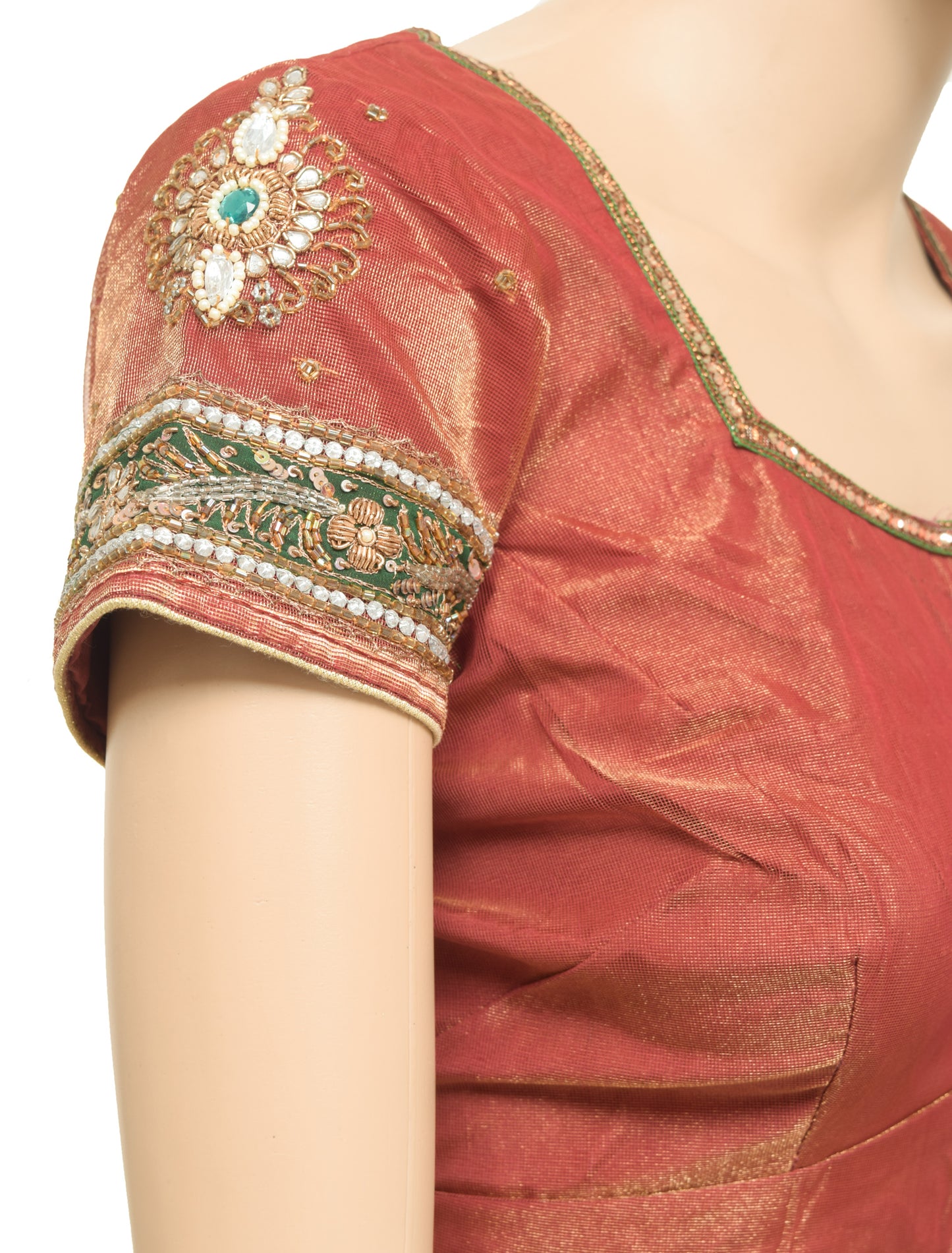 Sushila Vintage Readymade 34"Sari Blouse Net Mesh Hand Beaded Designer Top