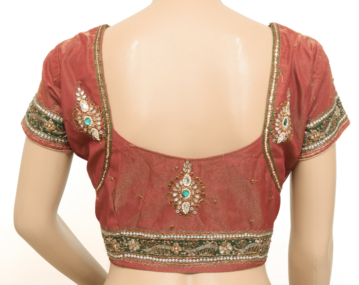 Sushila Vintage Readymade 34"Sari Blouse Net Mesh Hand Beaded Designer Top