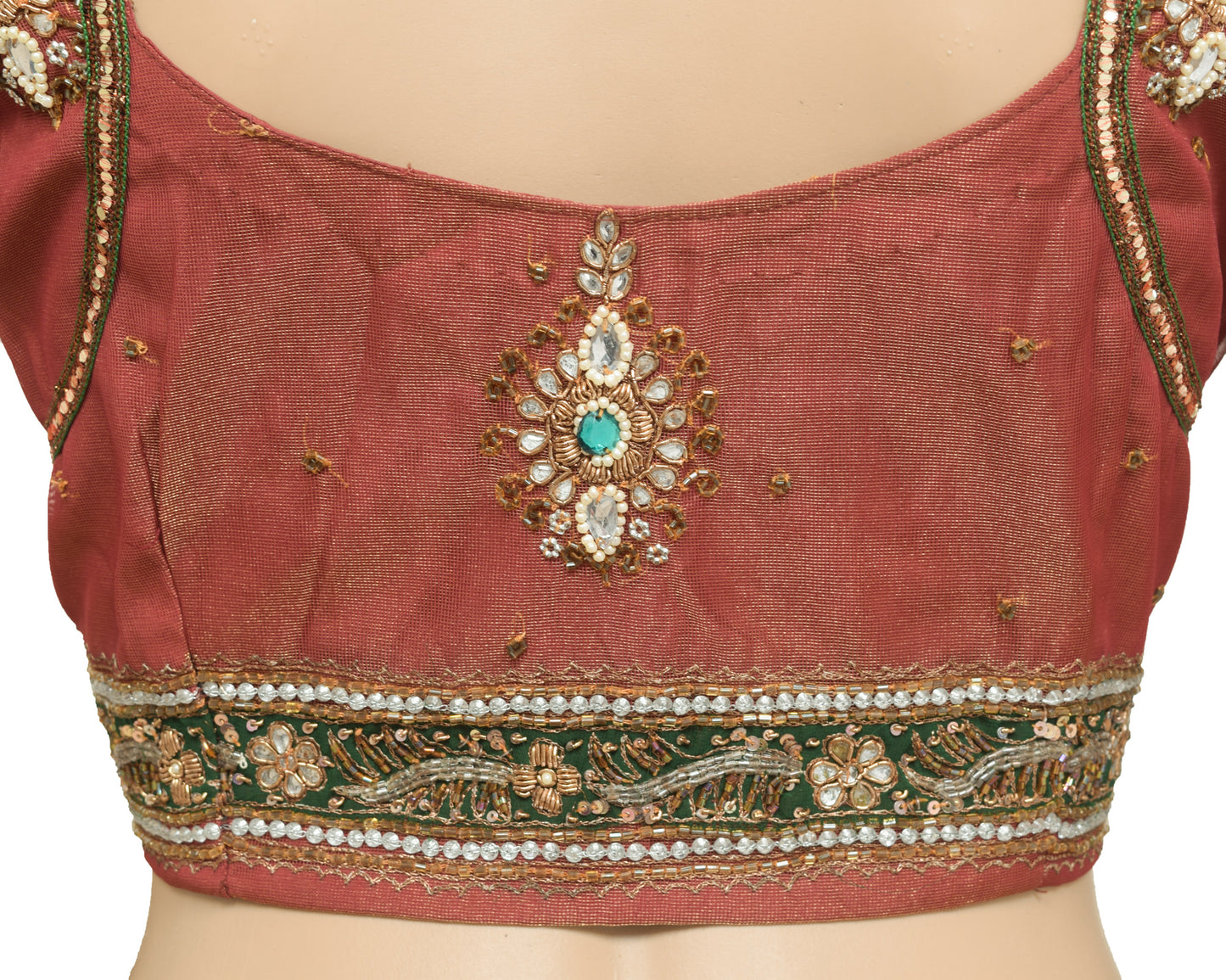 Sushila Vintage Readymade 34"Sari Blouse Net Mesh Hand Beaded Designer Top