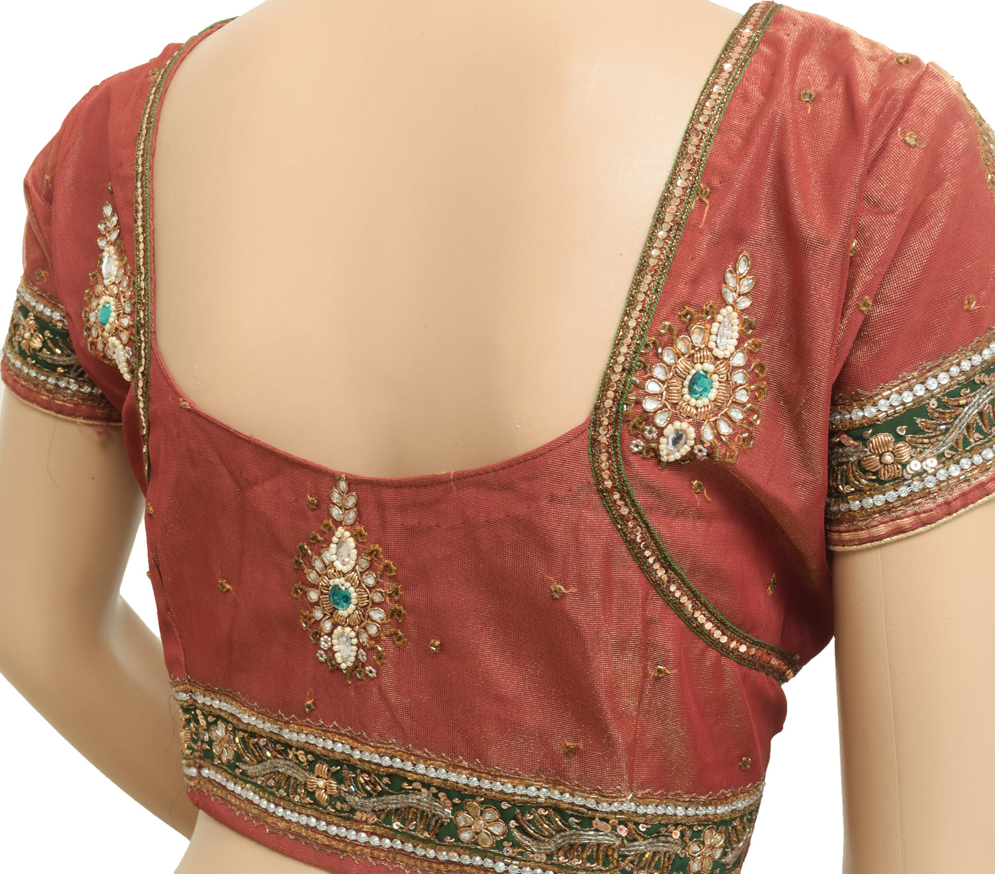 Sushila Vintage Readymade 34"Sari Blouse Net Mesh Hand Beaded Designer Top