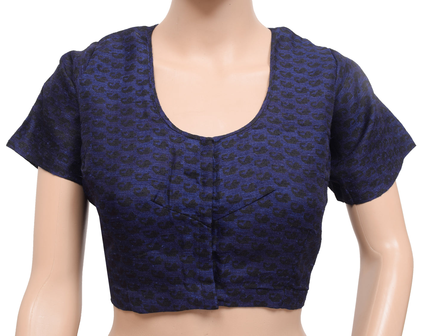 Sushila Vintage Readymade 44" Sari Blouse Cotton Blue Woven Designer Choli