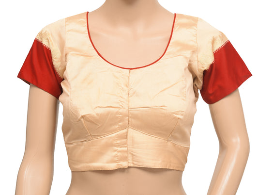 Sushila Vintage Readymade 34" Sari Blouse Silk Beige Woven Designer Choli