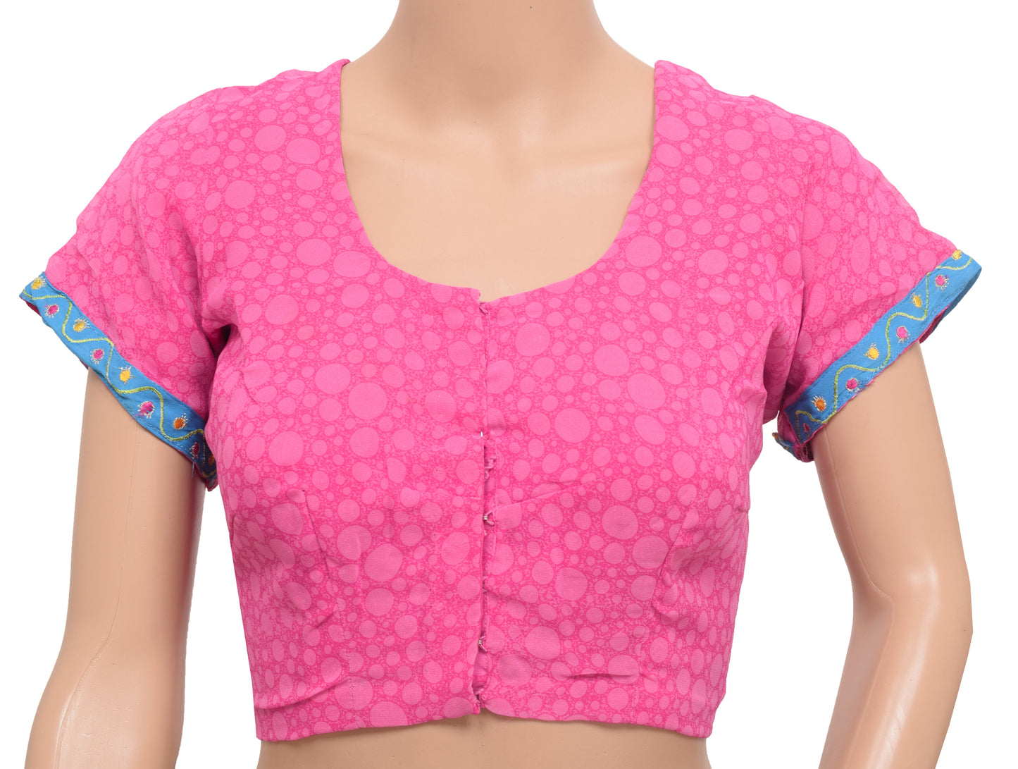 Sushila Vintage Readymade 38" Sari Blouse Pink Georgette Silk Printed Choli
