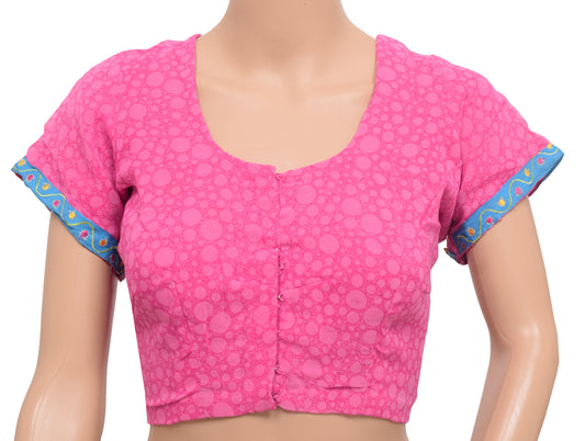 Sushila Vintage Readymade 38" Sari Blouse Pink Georgette Silk Printed Choli