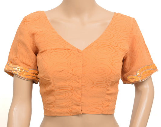 Sushila Vintage Orange Readymade 36" Sari Blouse Georgette Hand Beaded Top