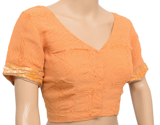 Sushila Vintage Orange Readymade 36" Sari Blouse Georgette Hand Beaded Top