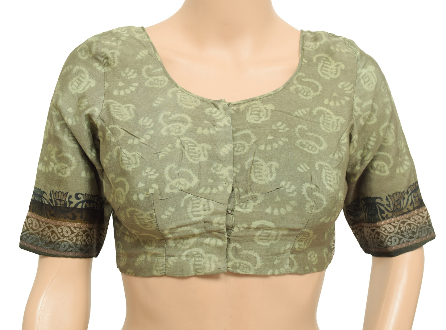 Sushila Vintage Readymade 32" Sari Blouse Pure Silk Green Paisley Choli Top