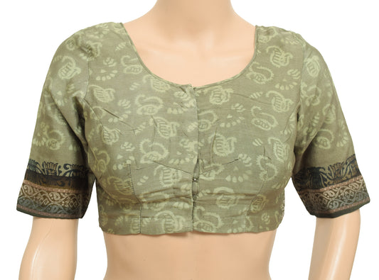 Sushila Vintage Readymade 32" Sari Blouse Pure Silk Green Paisley Choli Top