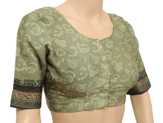 Sushila Vintage Readymade 32" Sari Blouse Pure Silk Green Paisley Choli Top