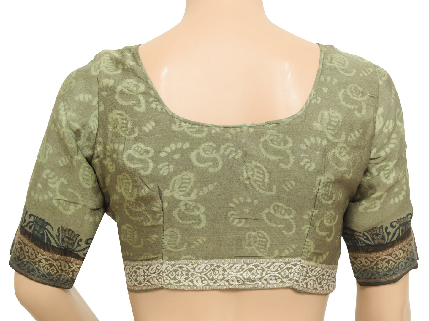 Sushila Vintage Readymade 32" Sari Blouse Pure Silk Green Paisley Choli Top