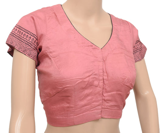 Sushila Vintage Readymade 38" Hand Block Printed Sari Blouse Designer Top