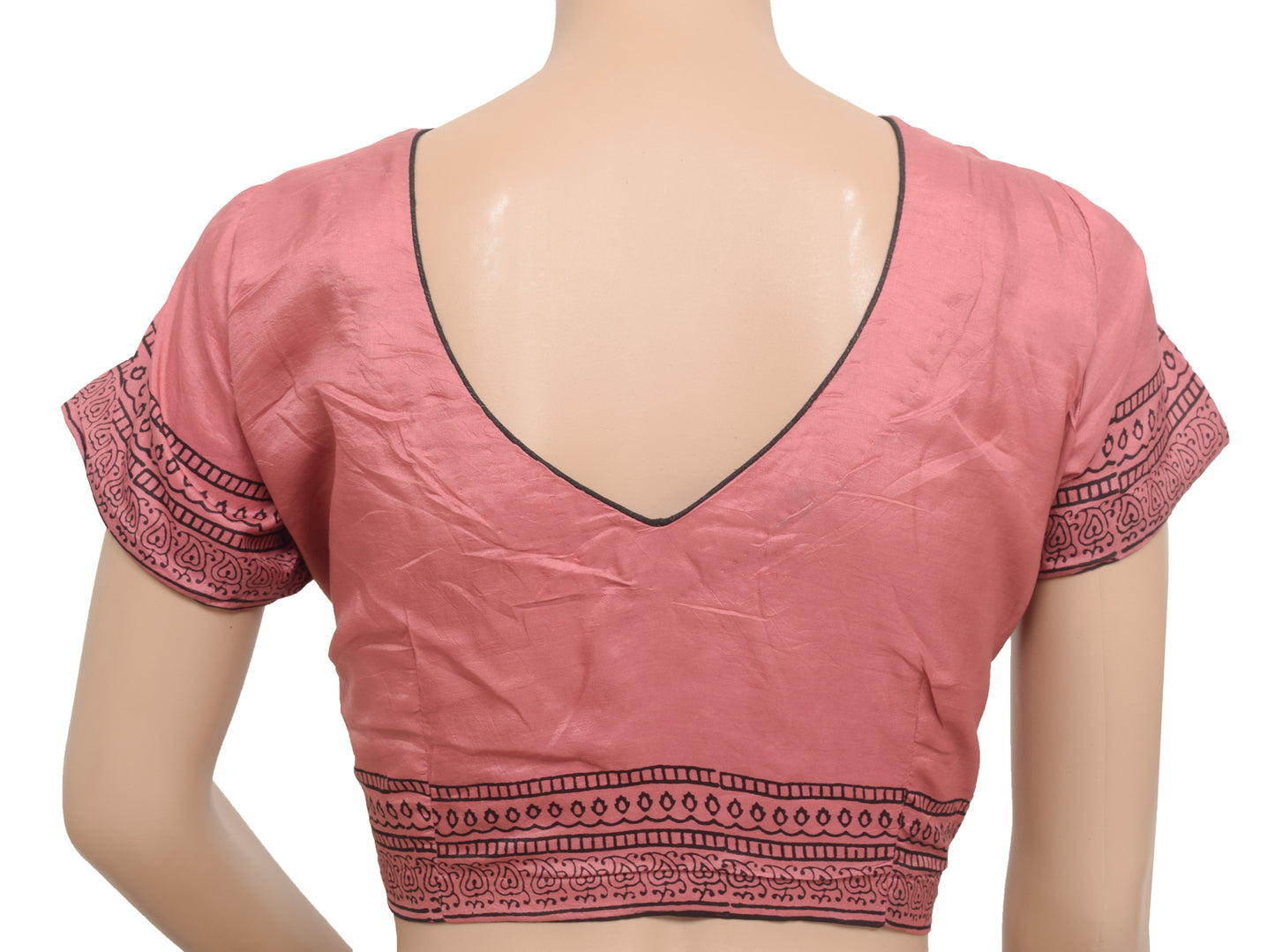 Sushila Vintage Readymade 38" Hand Block Printed Sari Blouse Designer Top