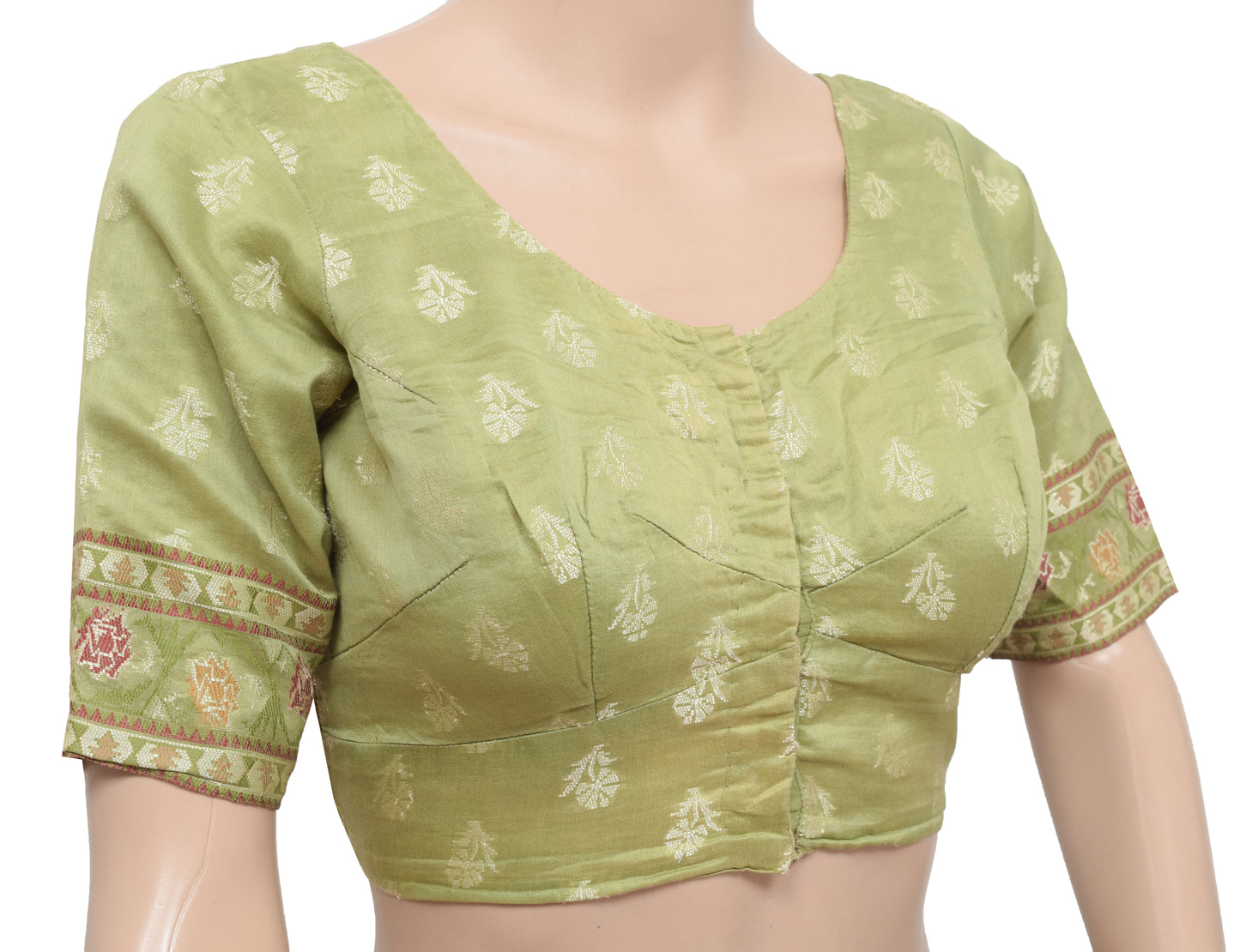 Sushila Vintage Readymade 34" Sari Blouse Green Silk Woven Designer Choli