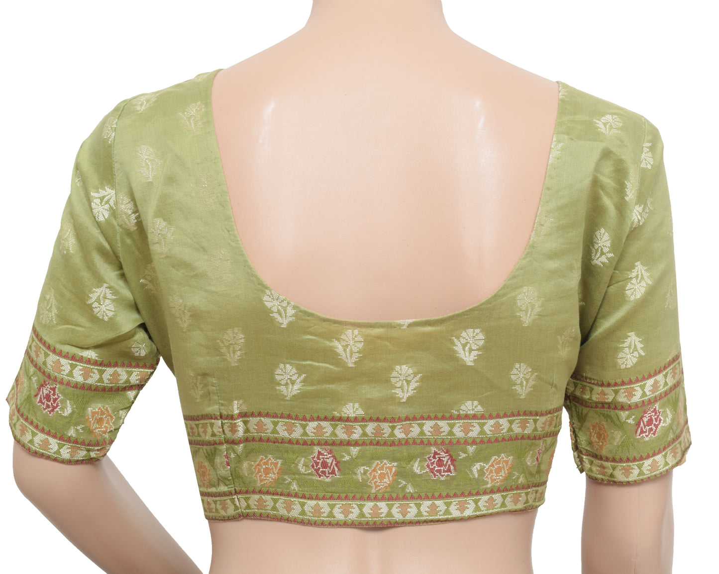 Sushila Vintage Readymade 34" Sari Blouse Green Silk Woven Designer Choli