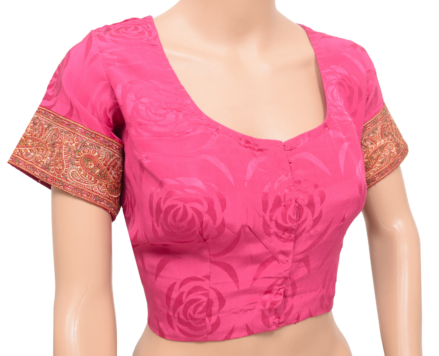 Sushila Vintage Readymade Stitched Sari Blouse Pink Crepe Woven Designer Choli