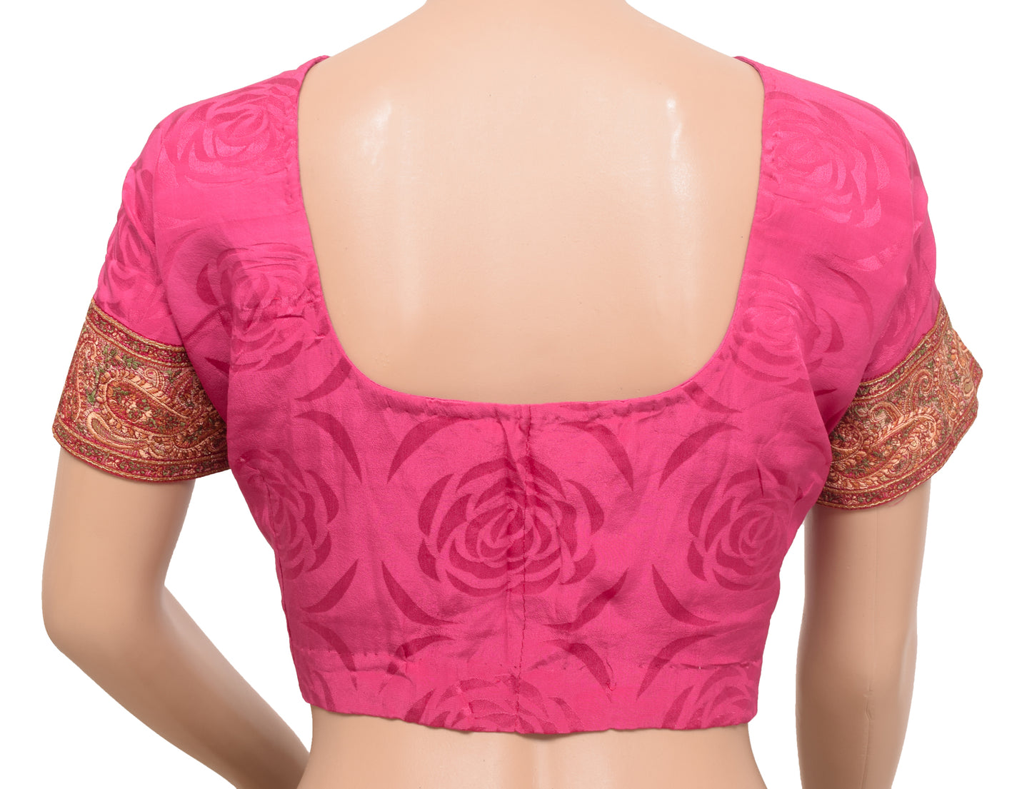 Sushila Vintage Readymade Stitched Sari Blouse Pink Crepe Woven Designer Choli