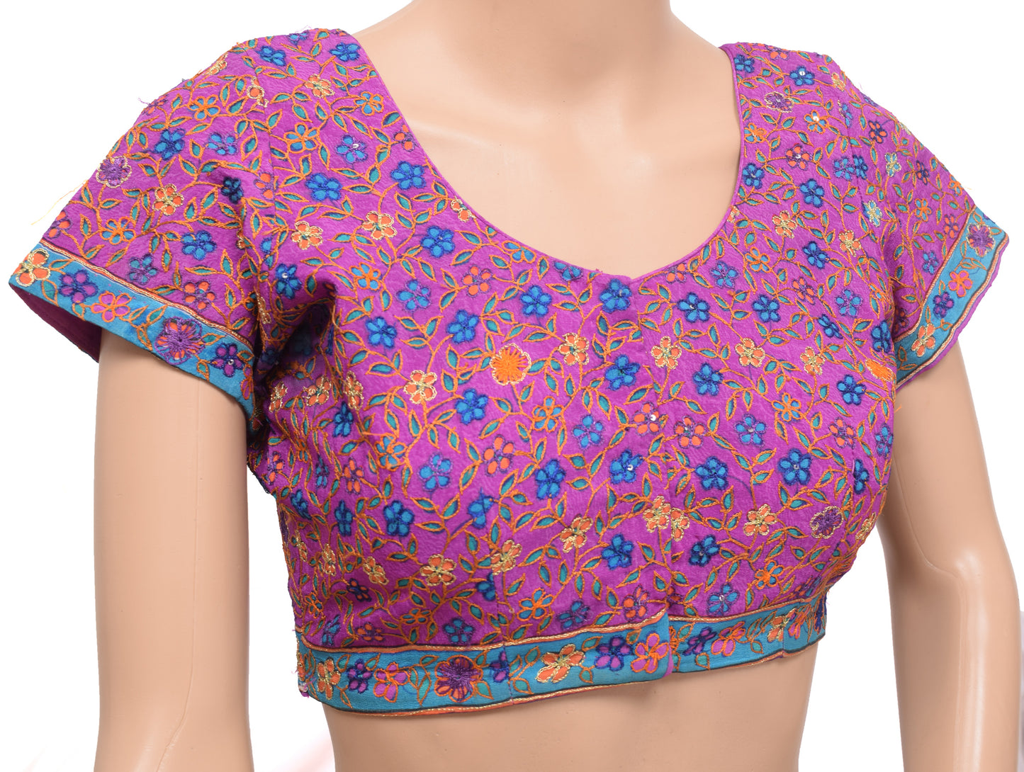 Sushila Vintage Purple Readymade Stitched Sari Blouse Crepe Silk Aari Work Top 34"