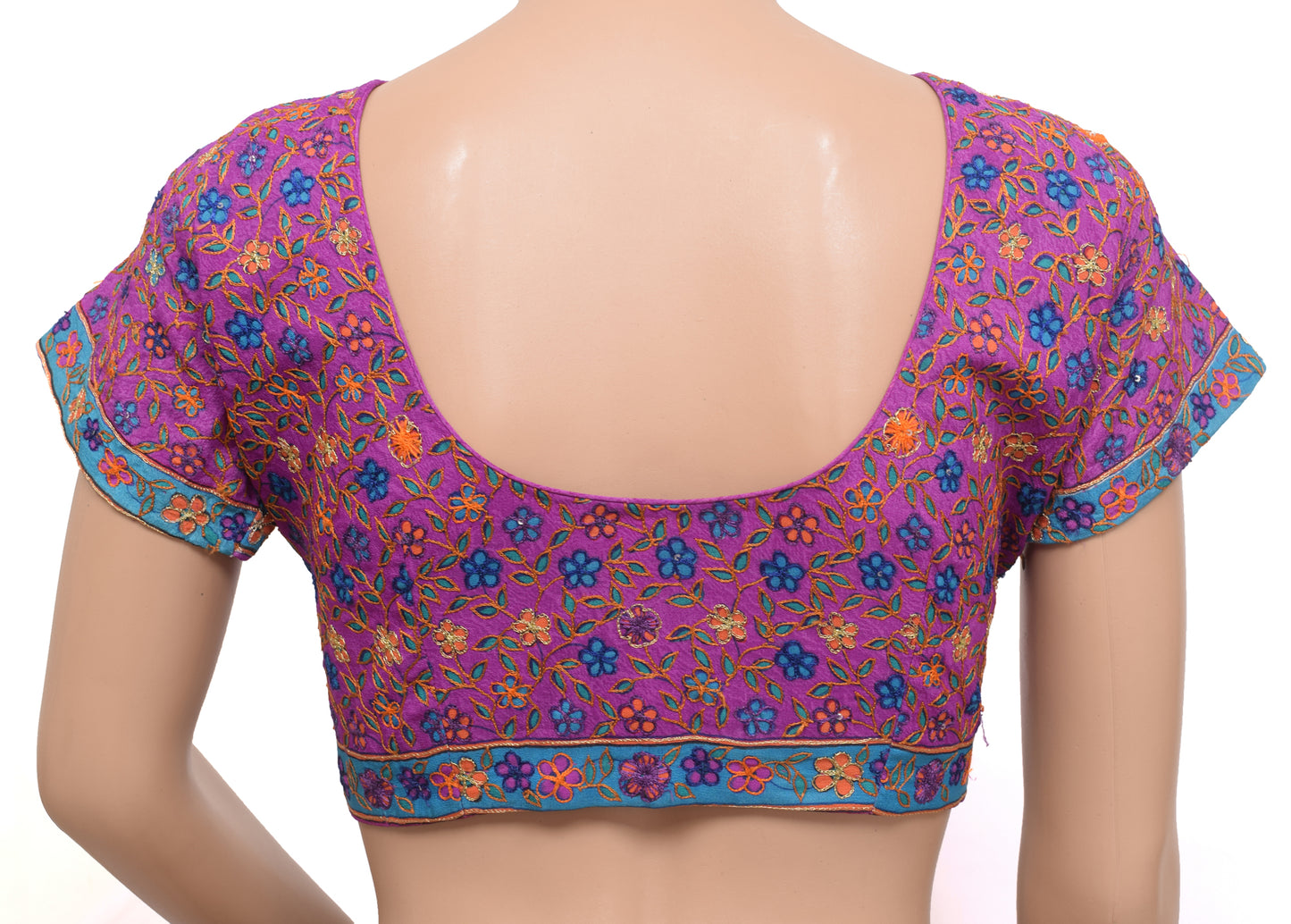 Sushila Vintage Purple Readymade Stitched Sari Blouse Crepe Silk Aari Work Top 34"