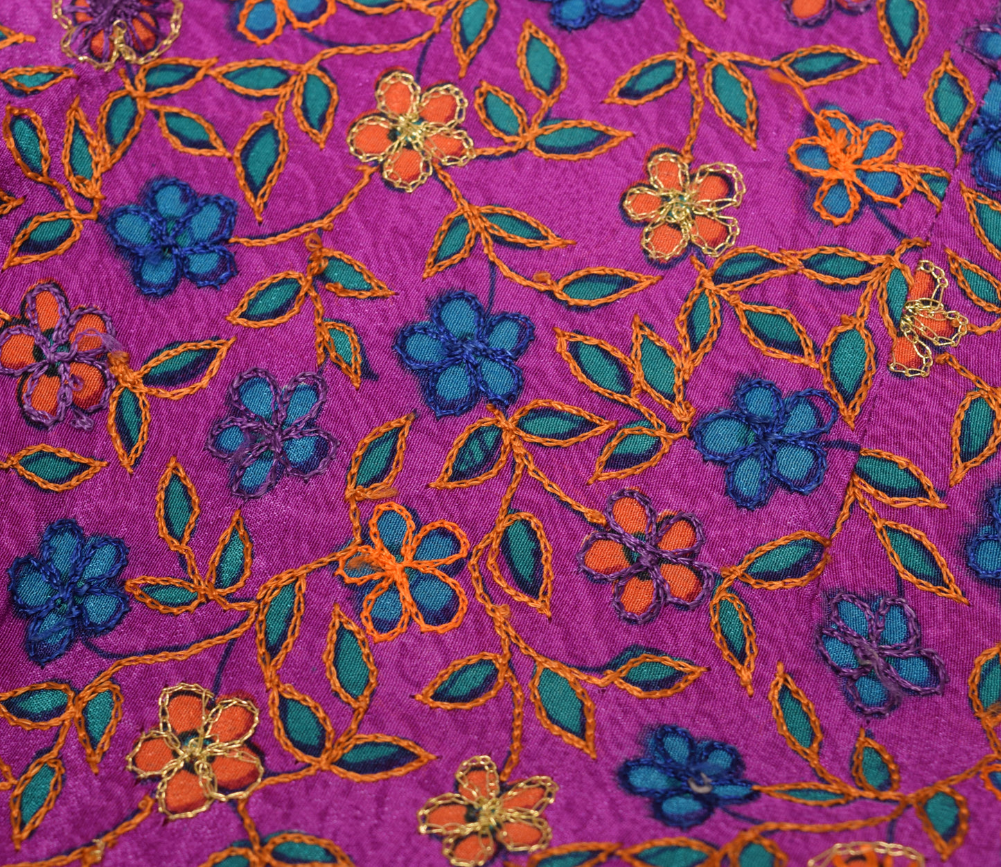 Sushila Vintage Purple Readymade Stitched Sari Blouse Crepe Silk Aari Work Top 34"
