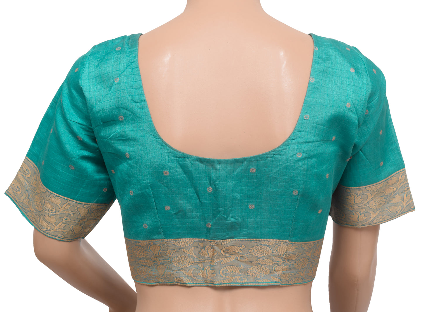 Sushila Vintage Aqua Blue Readymade Stitched Sari Blouse Silk Woven Designer Top 36"