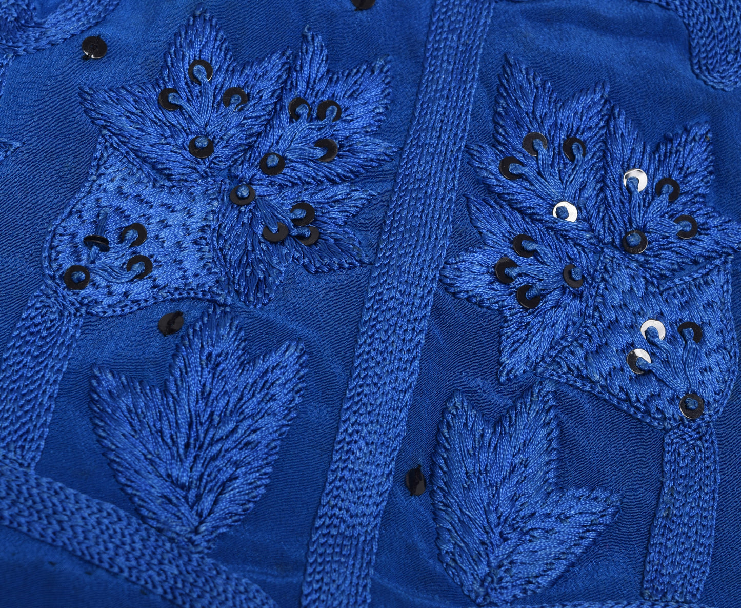 Sushila Vintage Readymade 40"Sari Blouse Pure Crepe Blue Embroidered Top